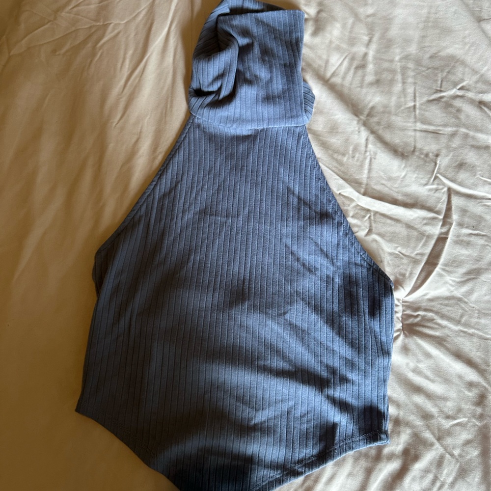NWT: F21 blue turtle neck backless top